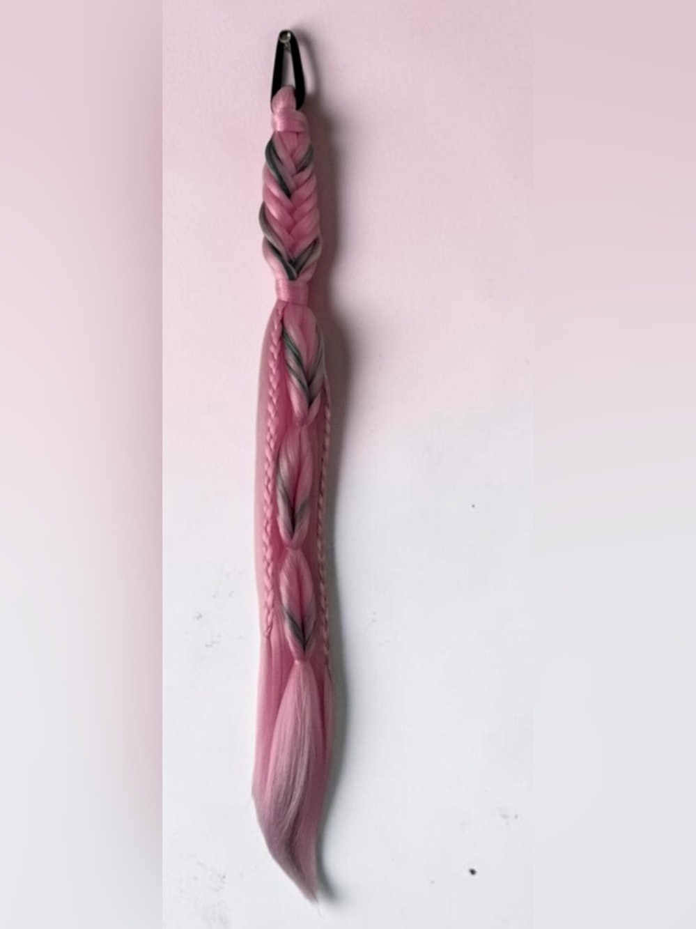 Hair extension for pony tail braid pink and gray colors
